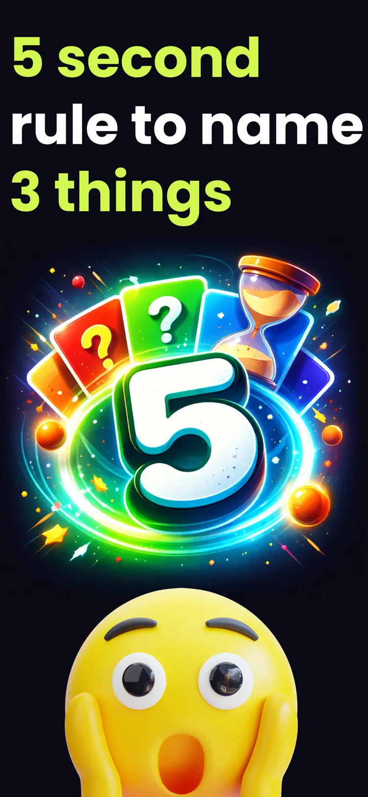 5 second rule to name 3 things iPhone app screen for play the 5 Second Rule party game