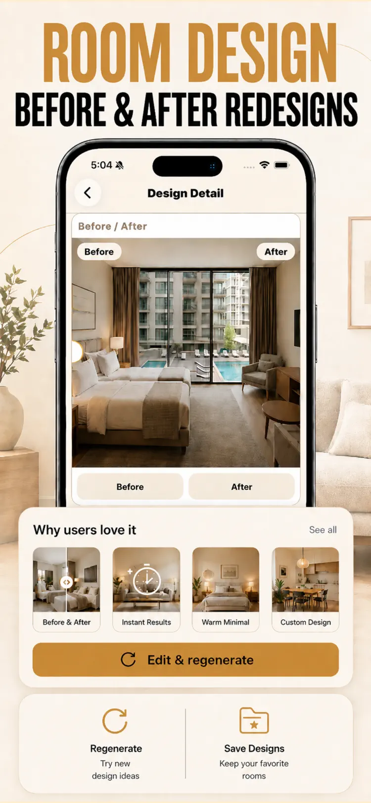 AI Interior Design: Room Plan main tools and options on iPhone