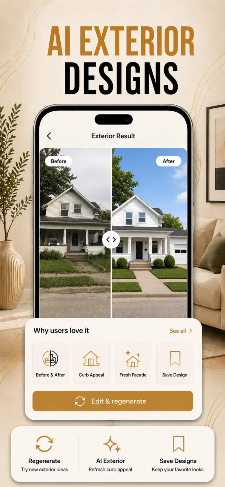 AI Interior Design: Room Plan saved results and sharing options