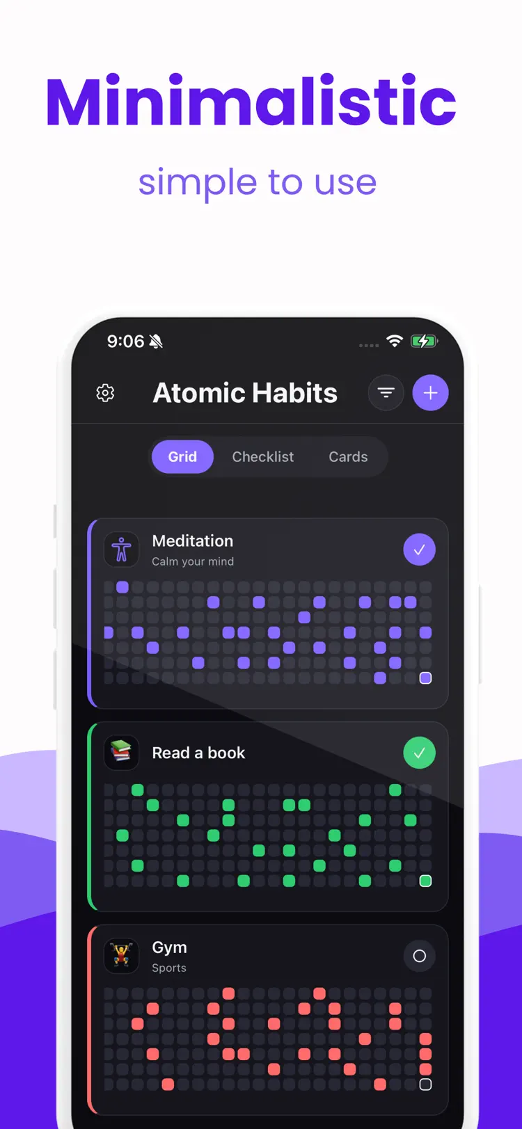 Atomic Habits & Goal Tracker main tools and options on iPhone