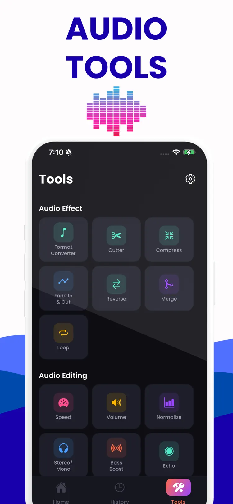 Audio Converter - m4a to mp3 settings and feature screen