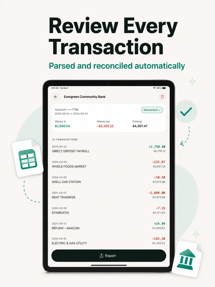 Bank Statement Converter Excel saved results and sharing options