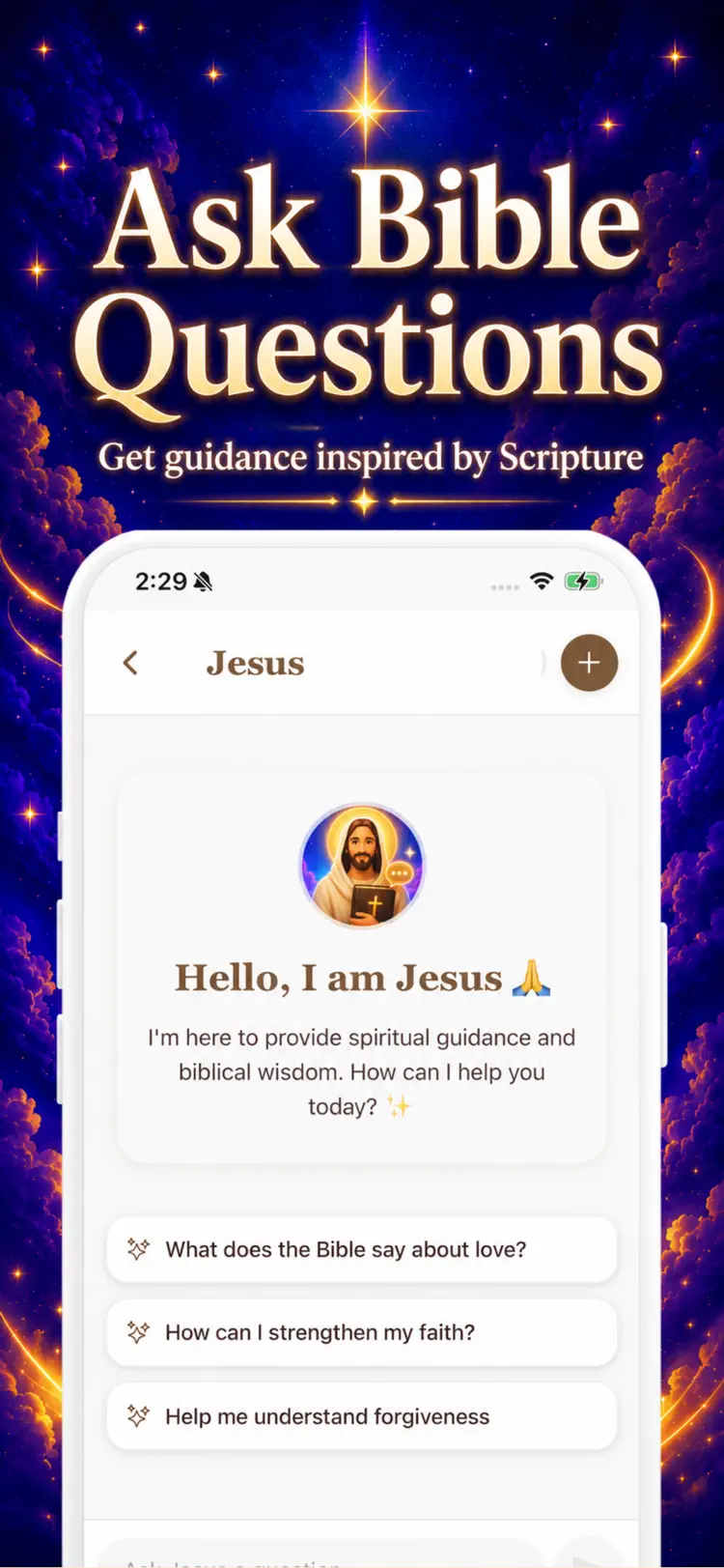 Bible Chat - Daily Verse main tools and options on iPhone