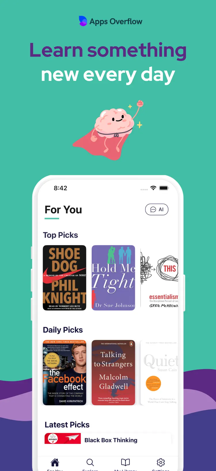 Book Summaries Daily: Flasher iPhone app screen for read and revisit book summaries