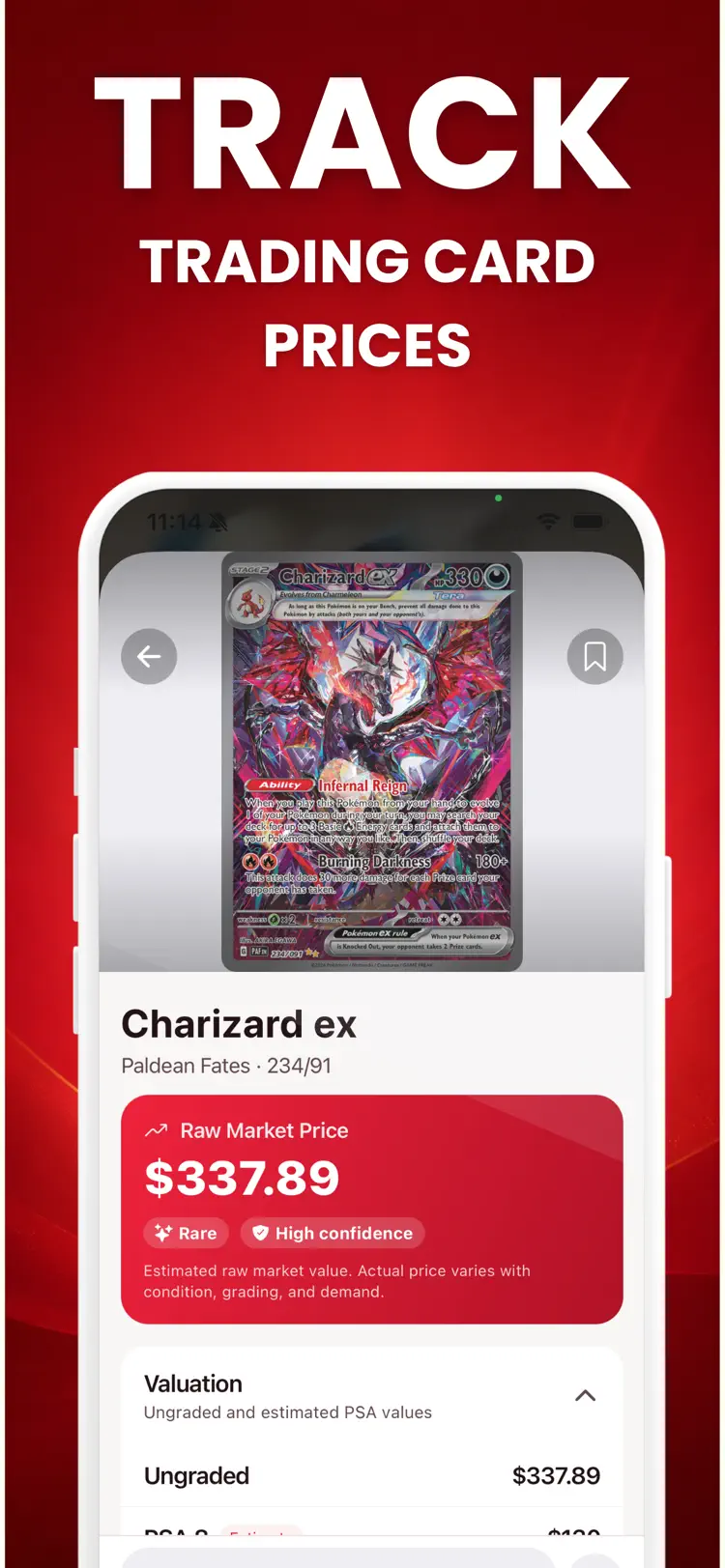Card Value Scanner - PokéTCG iPhone app screen for scan trading cards and check their details