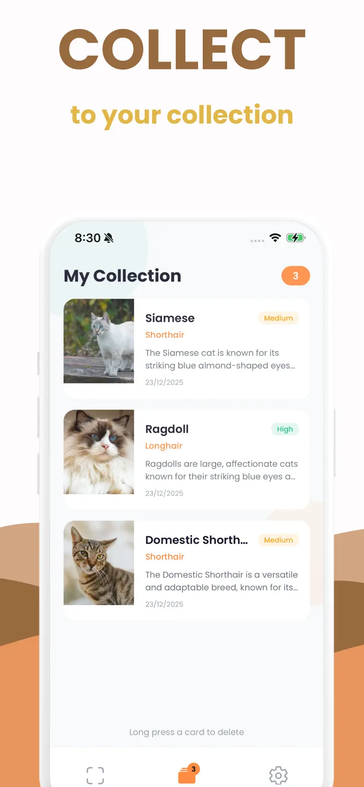 Cat Breed Identifier: Scanner settings and feature screen