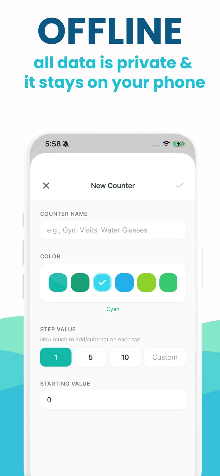 Click Counter: Tally Counter settings and feature screen