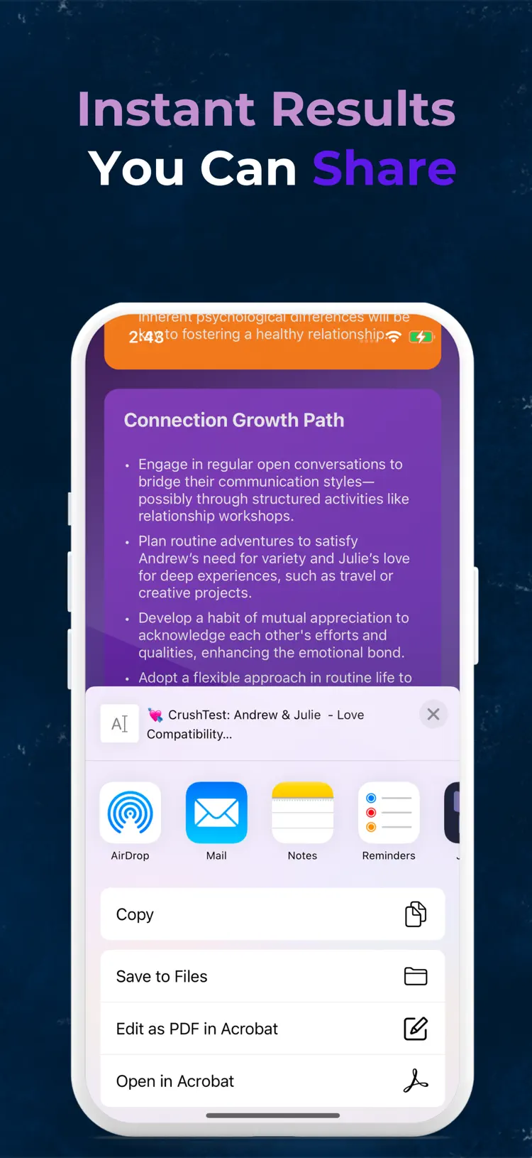 Compatibility Test: Crush Test saved results and sharing options
