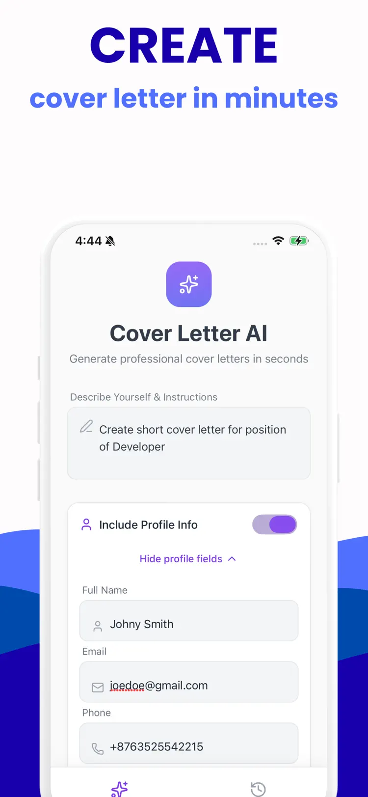 Cover Letter Creator - Get Job main tools and options on iPhone