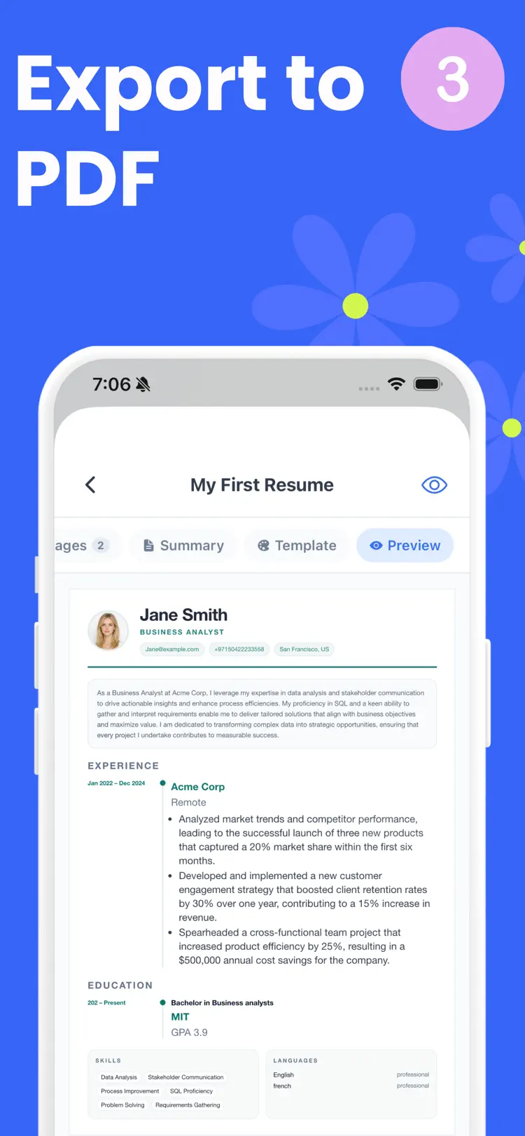 CV Resume Cover Letter Creator settings and feature screen