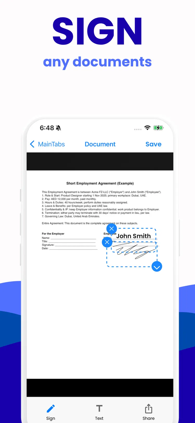 Document Signer - Sign Now PDF workflow and result preview