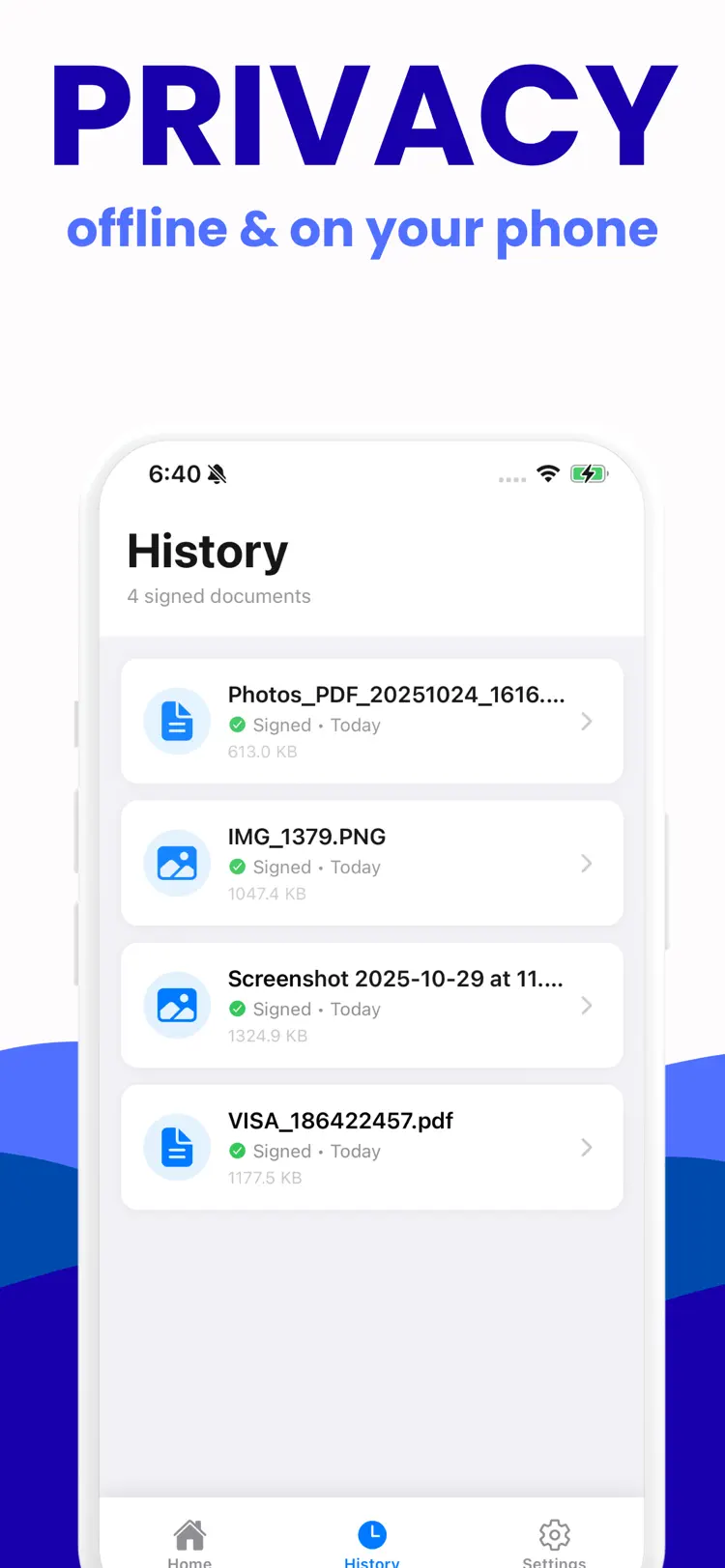 Document Signer - Sign Now PDF saved results and sharing options