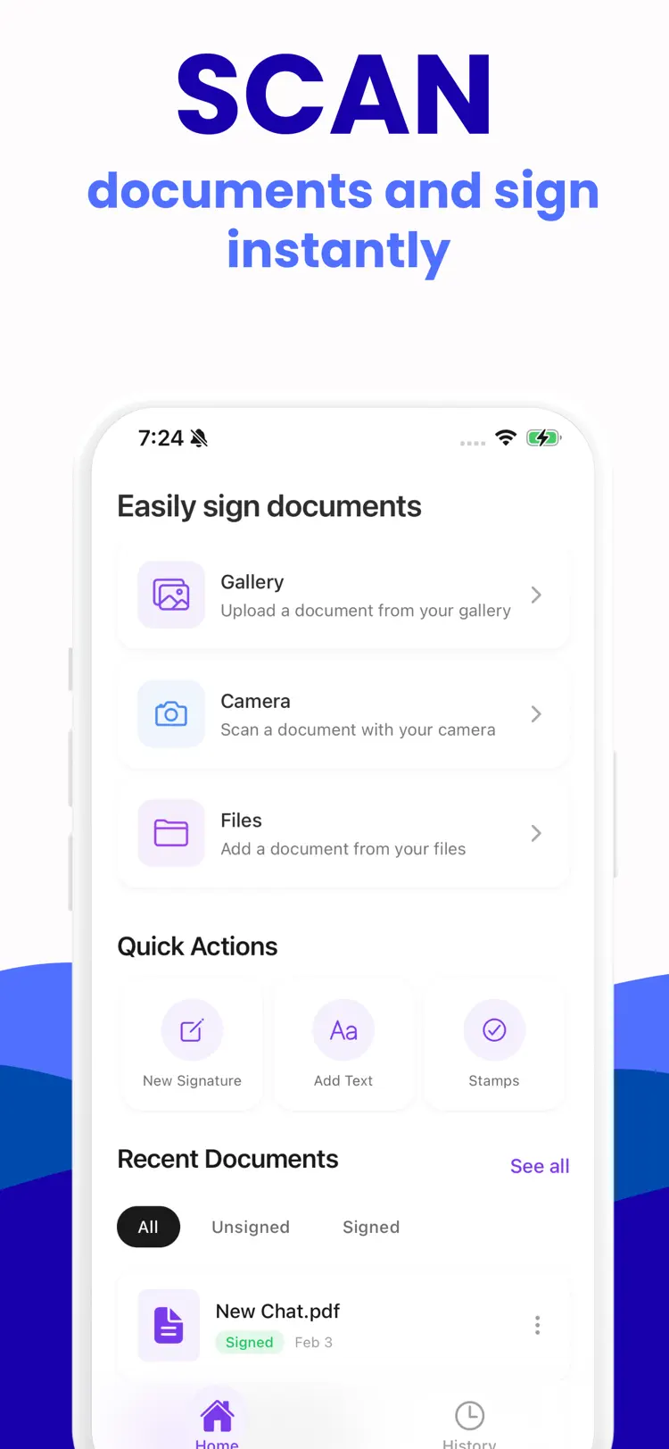 eSign: Signature Maker Scanner main tools and options on iPhone