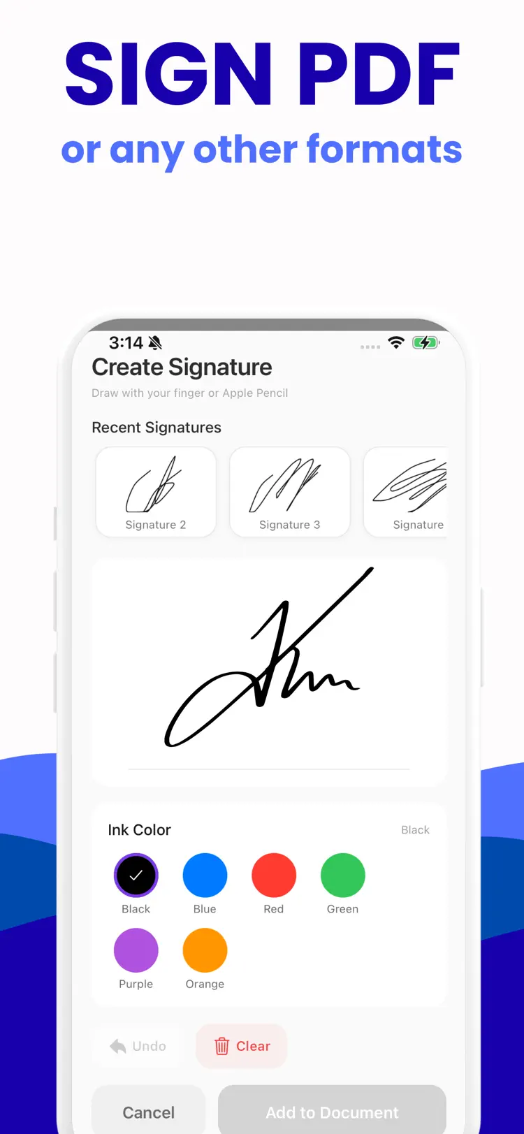 eSign: Signature Maker Scanner settings and feature screen