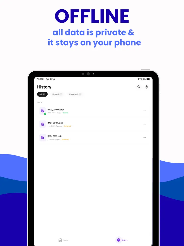 eSign: Signature Maker Scanner saved results and sharing options