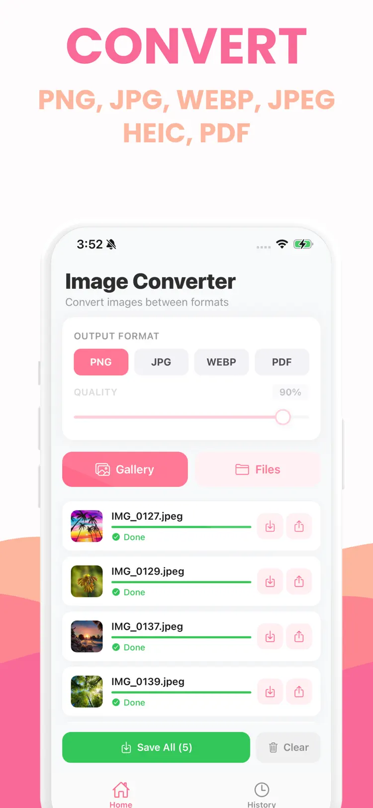 Image Converter: PNG HEIC JPG main tools and options on iPhone
