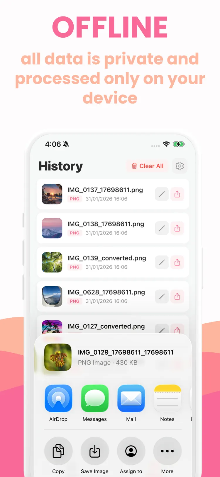 Image Converter: PNG HEIC JPG settings and feature screen
