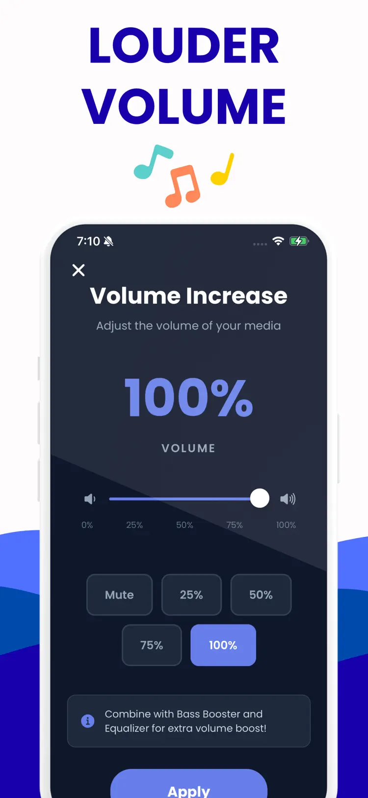 One-tap Boost mode making audio louder in the Increase Volume app
