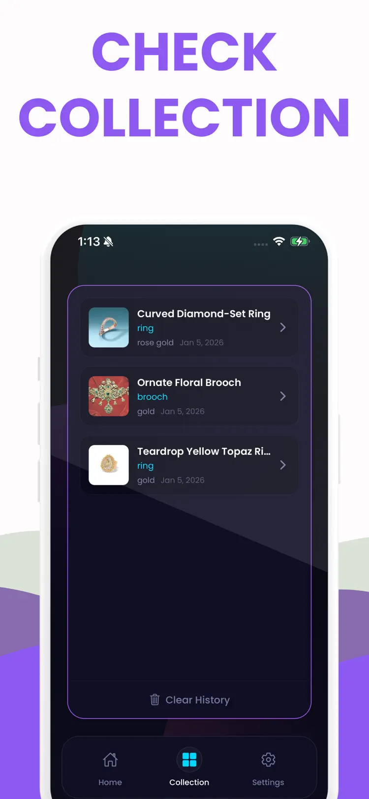 Jewelry Identifier: Appraisal+ settings and feature screen