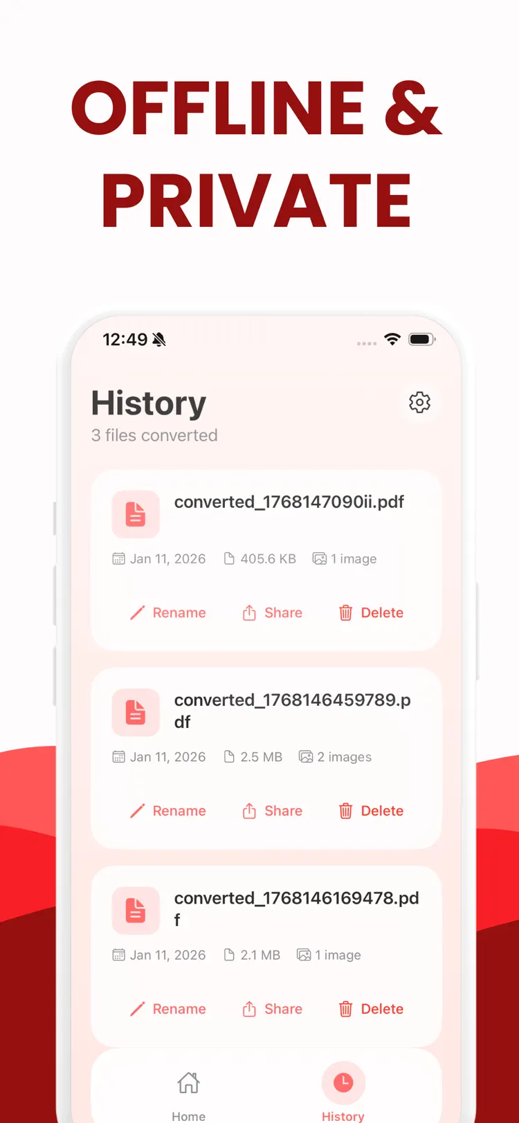 JPG to PDF: Convert Picture to settings and feature screen