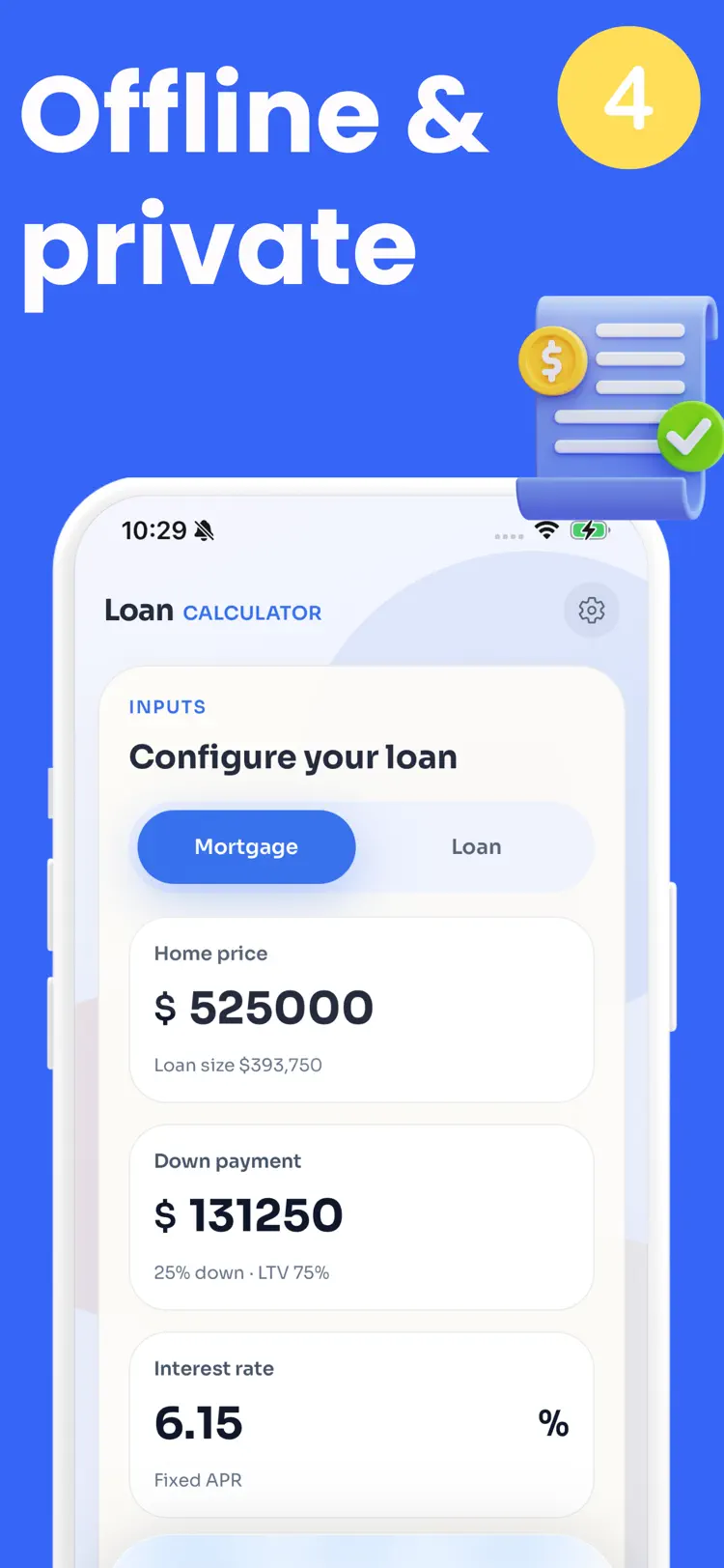 Loan Calculator & Mortgage saved results and sharing options