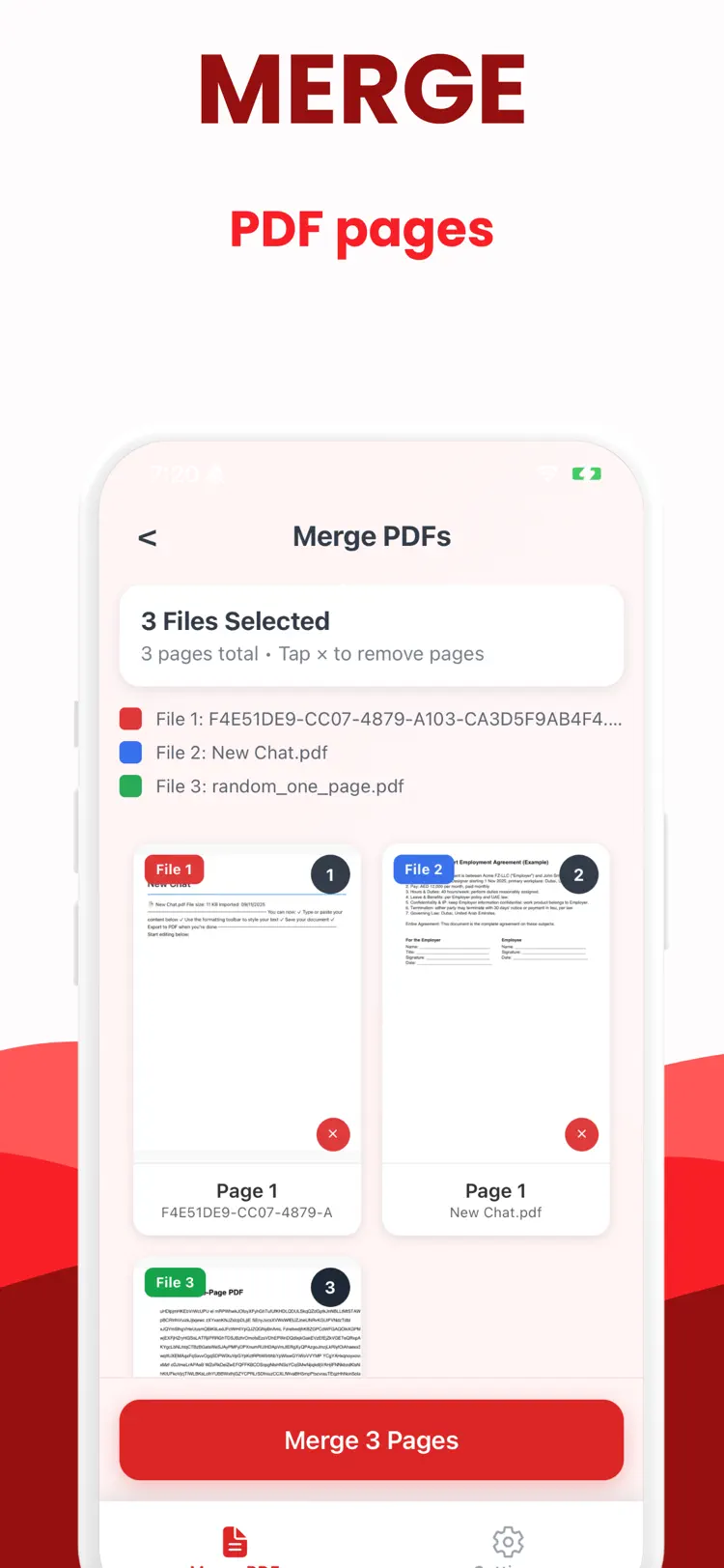Merge PDF: Combine PDF & Split main tools and options on iPhone