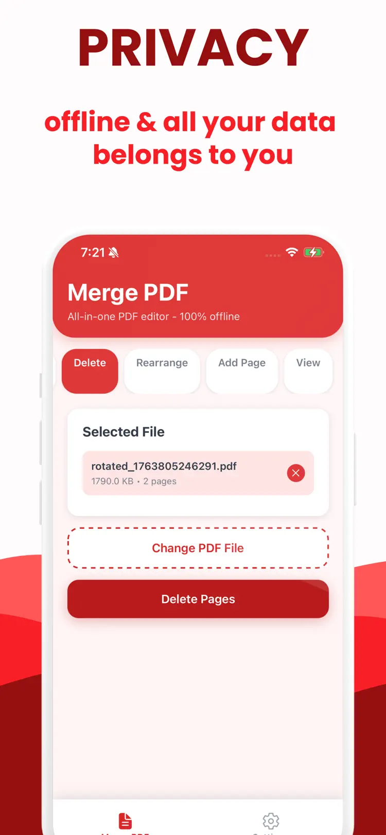 Merge PDF: Combine PDF & Split saved results and sharing options