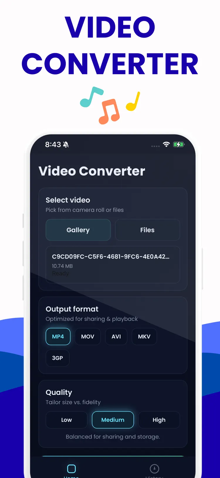 MOV to MP4 - Video Converter main tools and options on iPhone