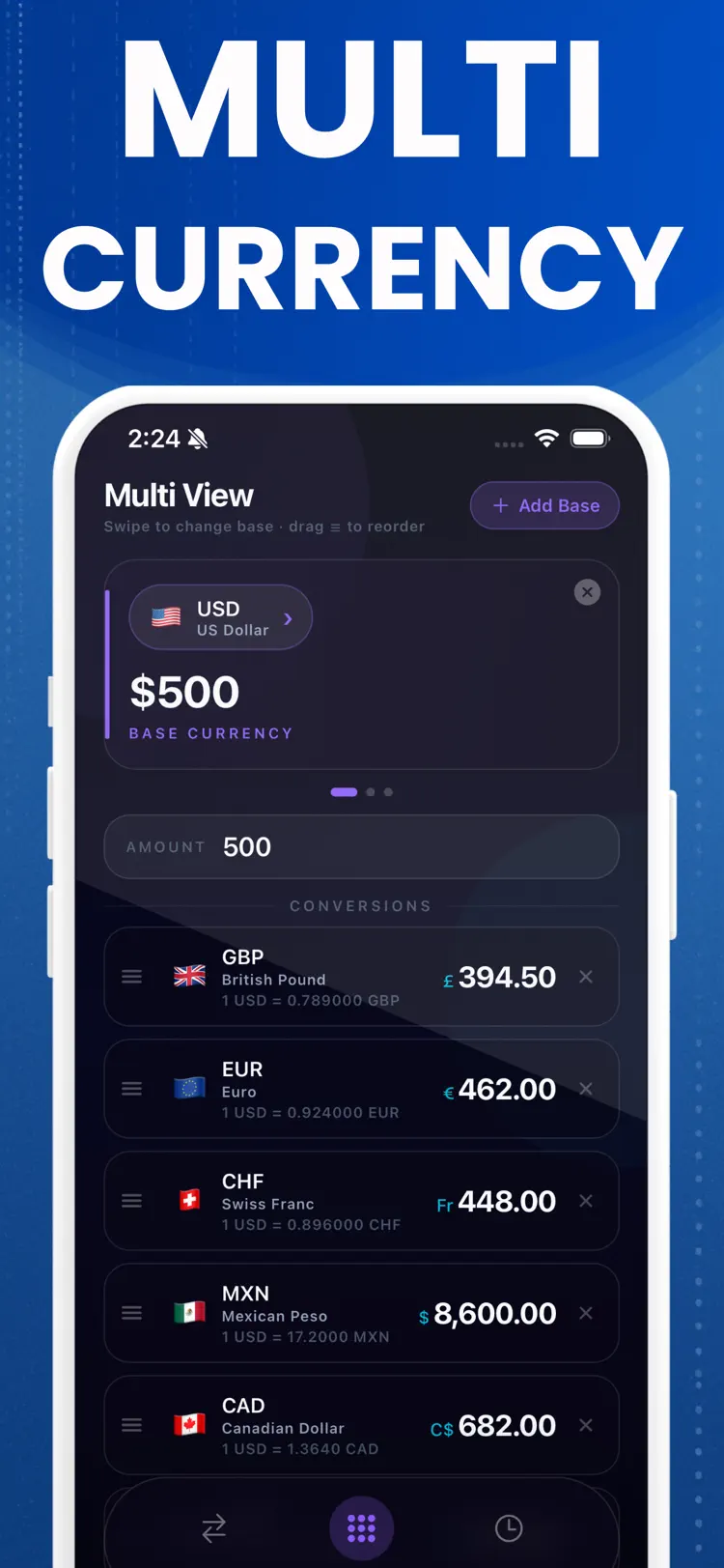 My Currency Converter - Rates main tools and options on iPhone