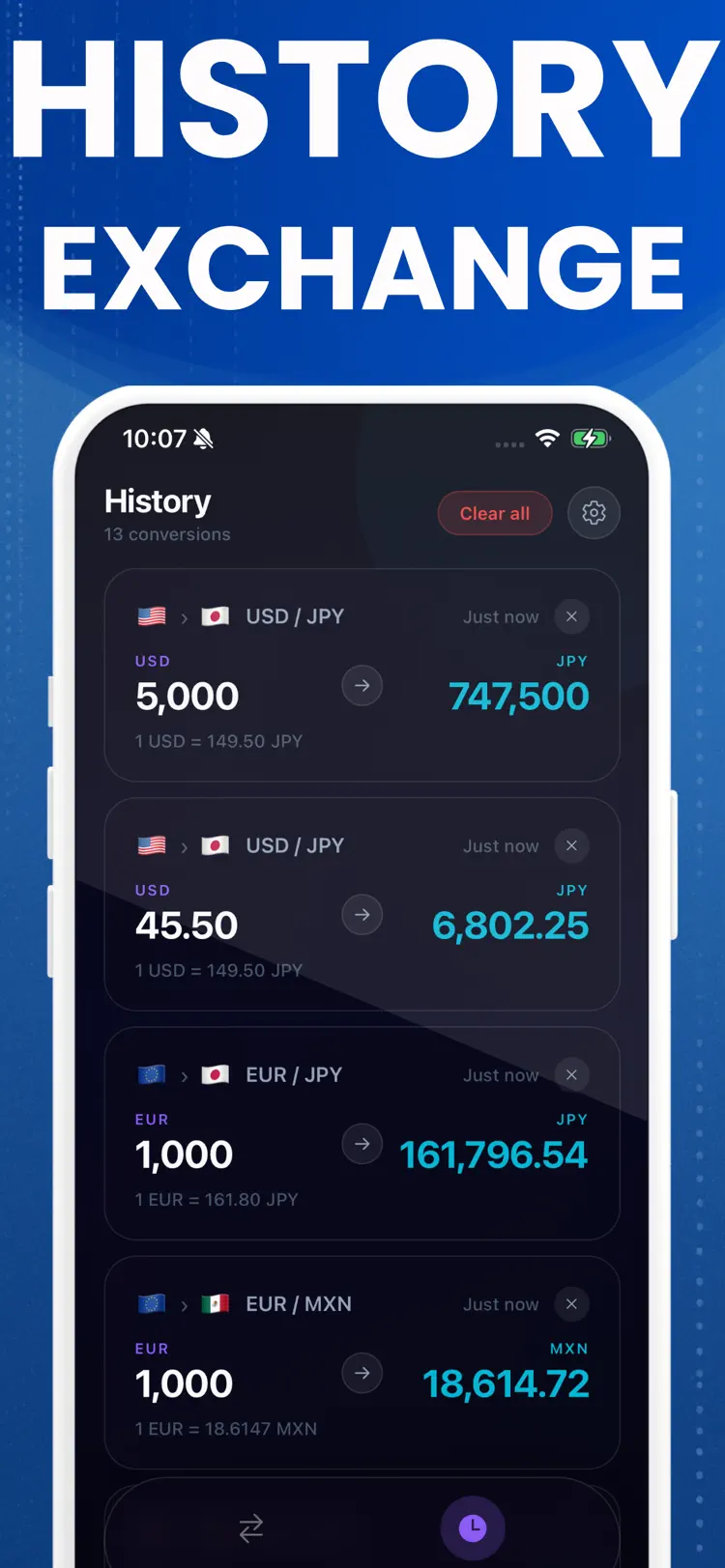 My Currency Converter - Rates saved results and sharing options