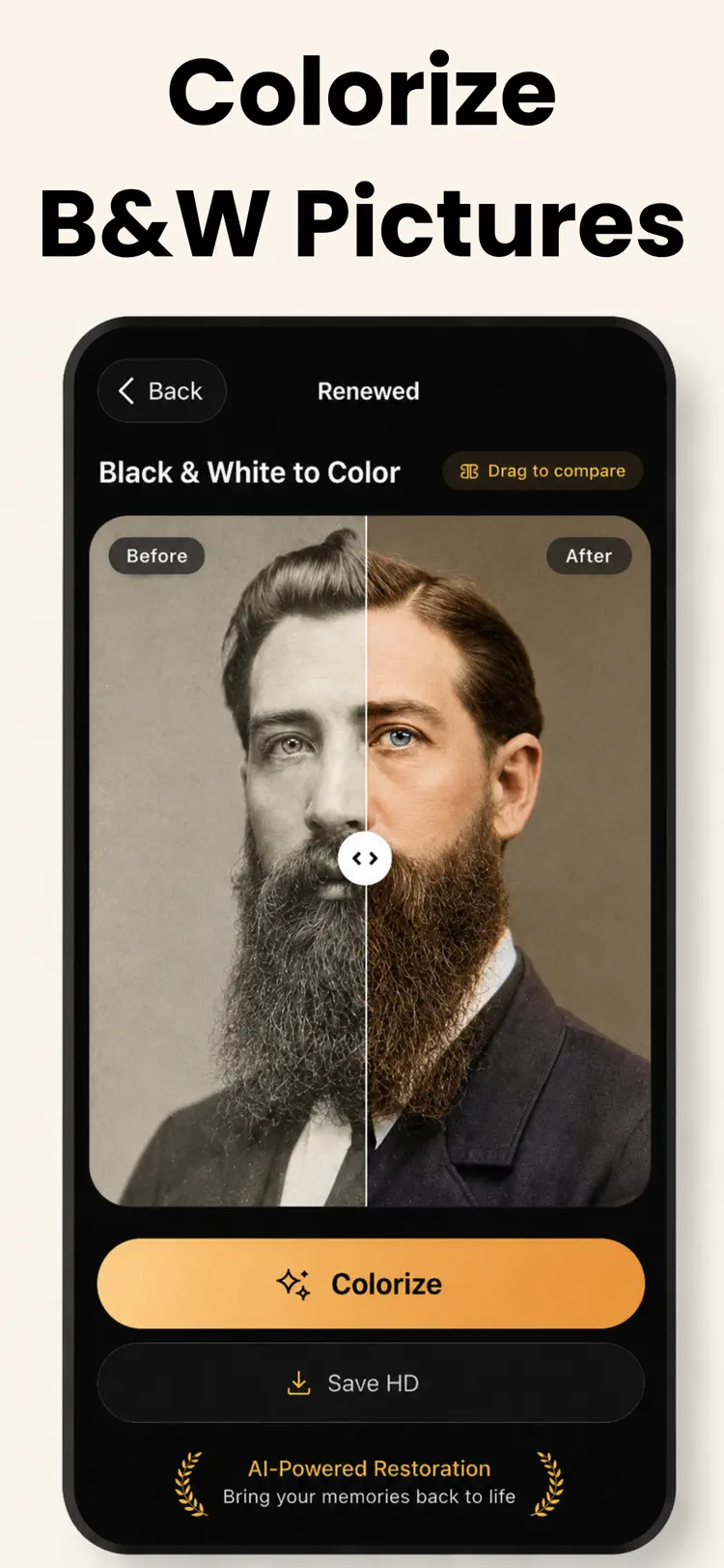 Old Photo Restore Repair AI main tools and options on iPhone