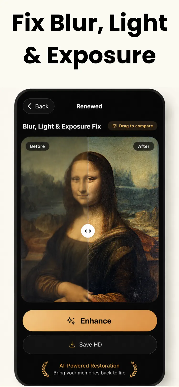 Old Photo Restore Repair AI settings and feature screen