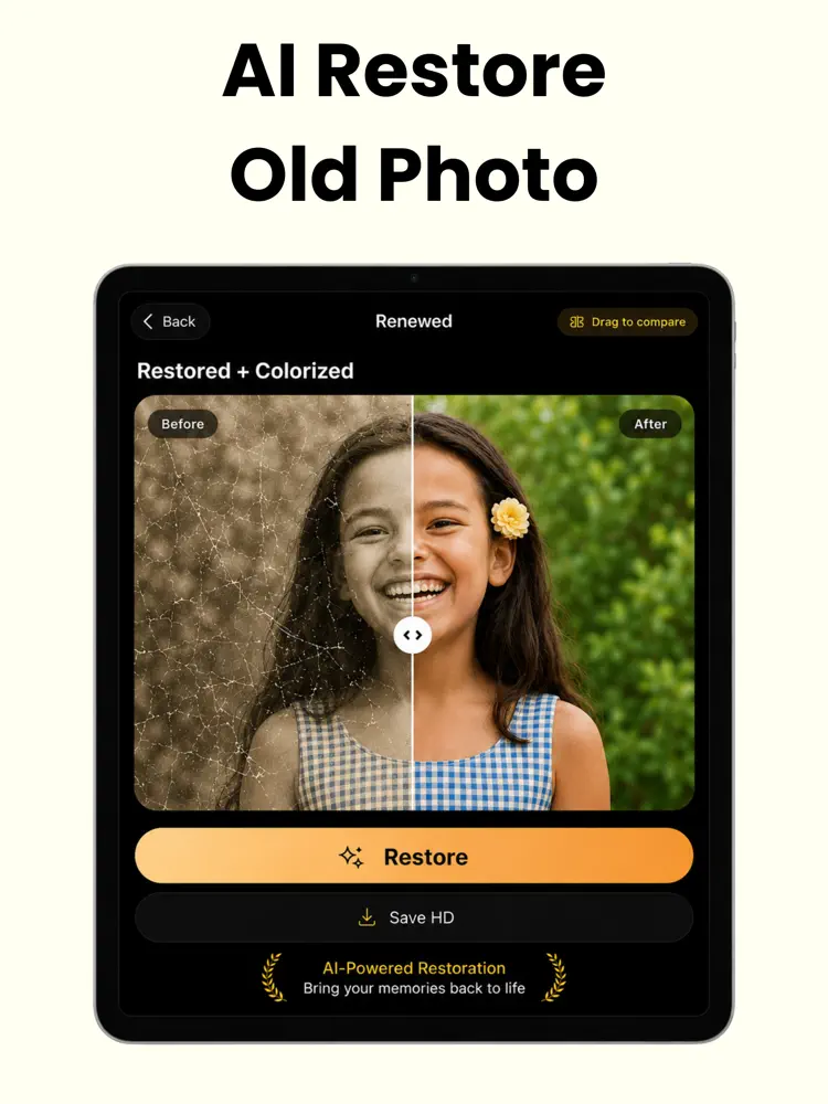 Old Photo Restore Repair AI saved results and sharing options