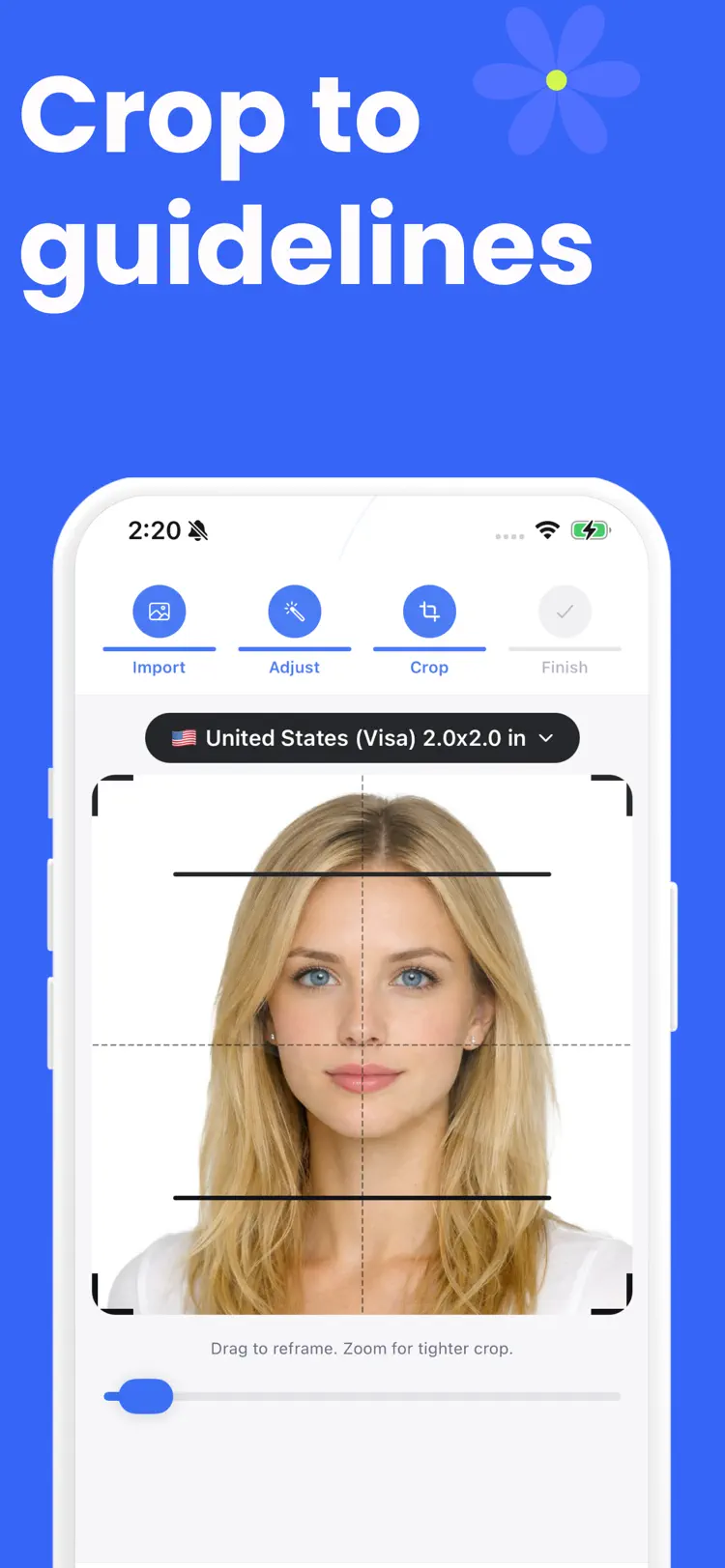 Passport Photo: Photo Maker ID main tools and options on iPhone