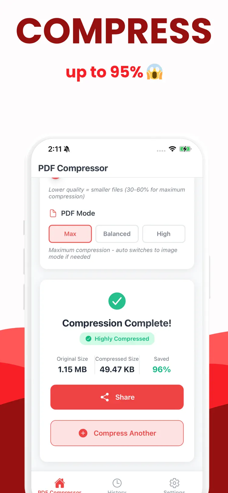 PDF Compressor • Compress PDF workflow and result preview