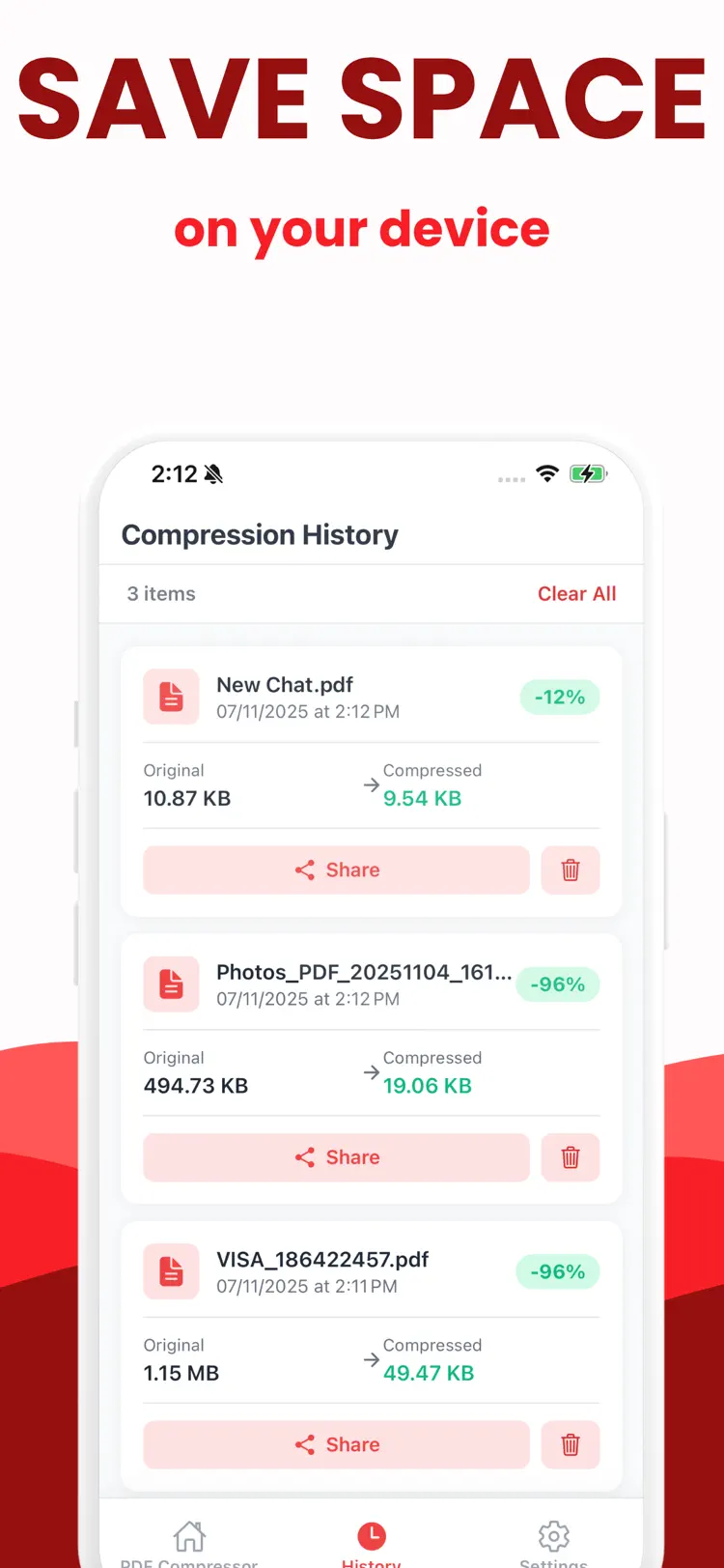 PDF Compressor • Compress PDF settings and feature screen