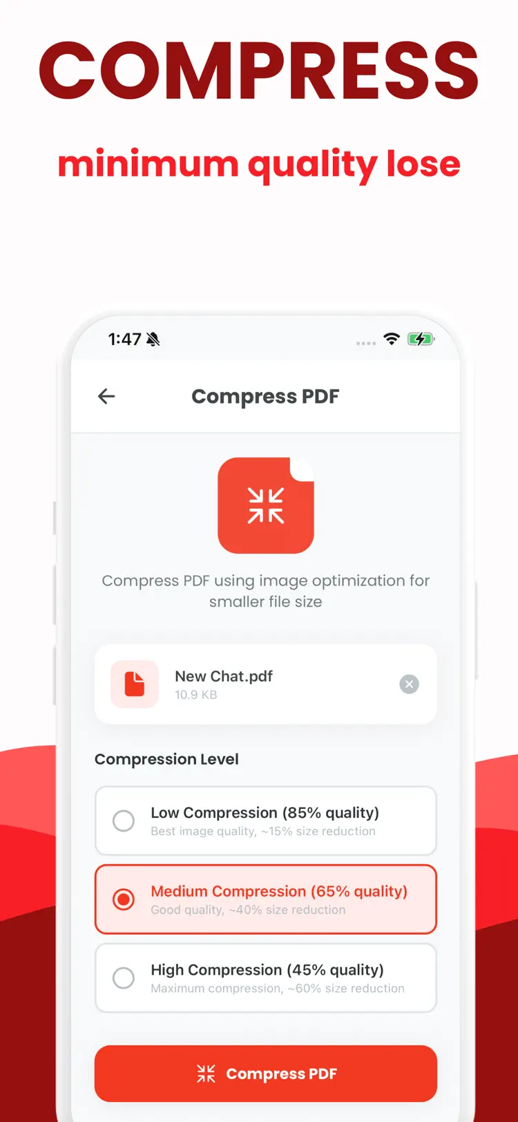 PDF Converter • Convert to PDF settings and feature screen