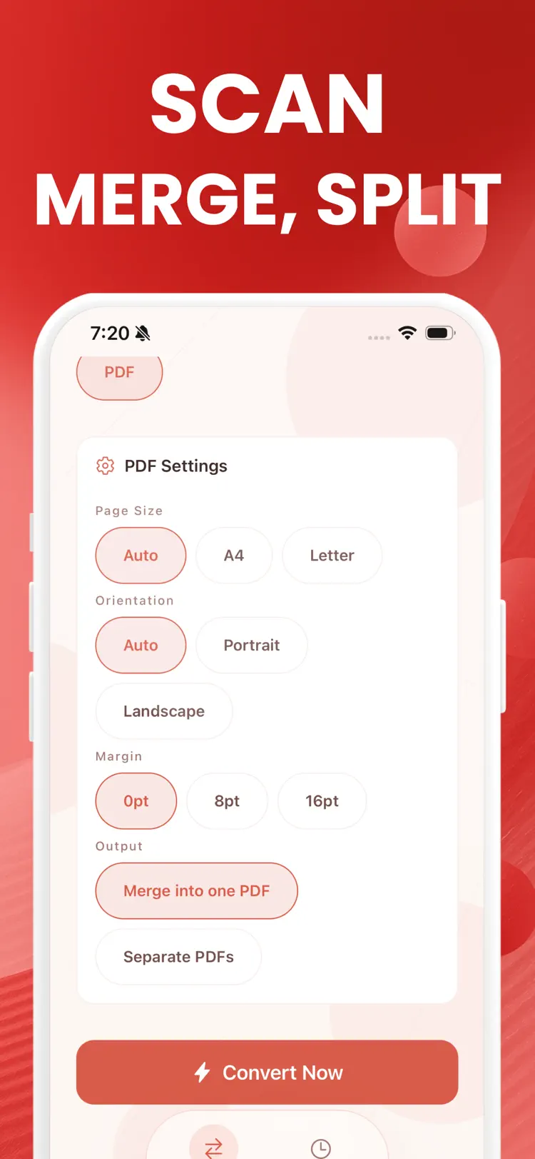Photos to PDF Converter: Image settings and feature screen