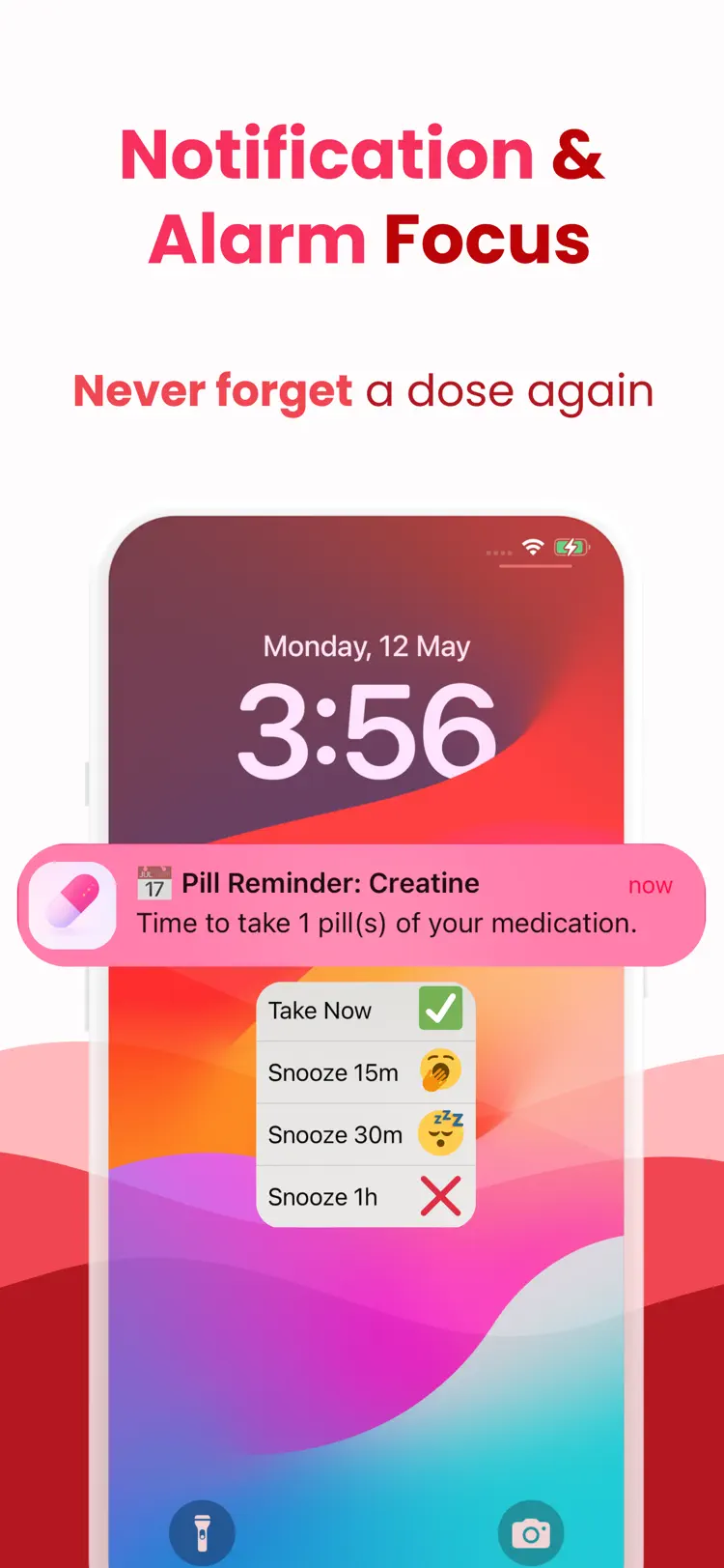 Pill Reminder & Medicine Alarm main tools and options on iPhone