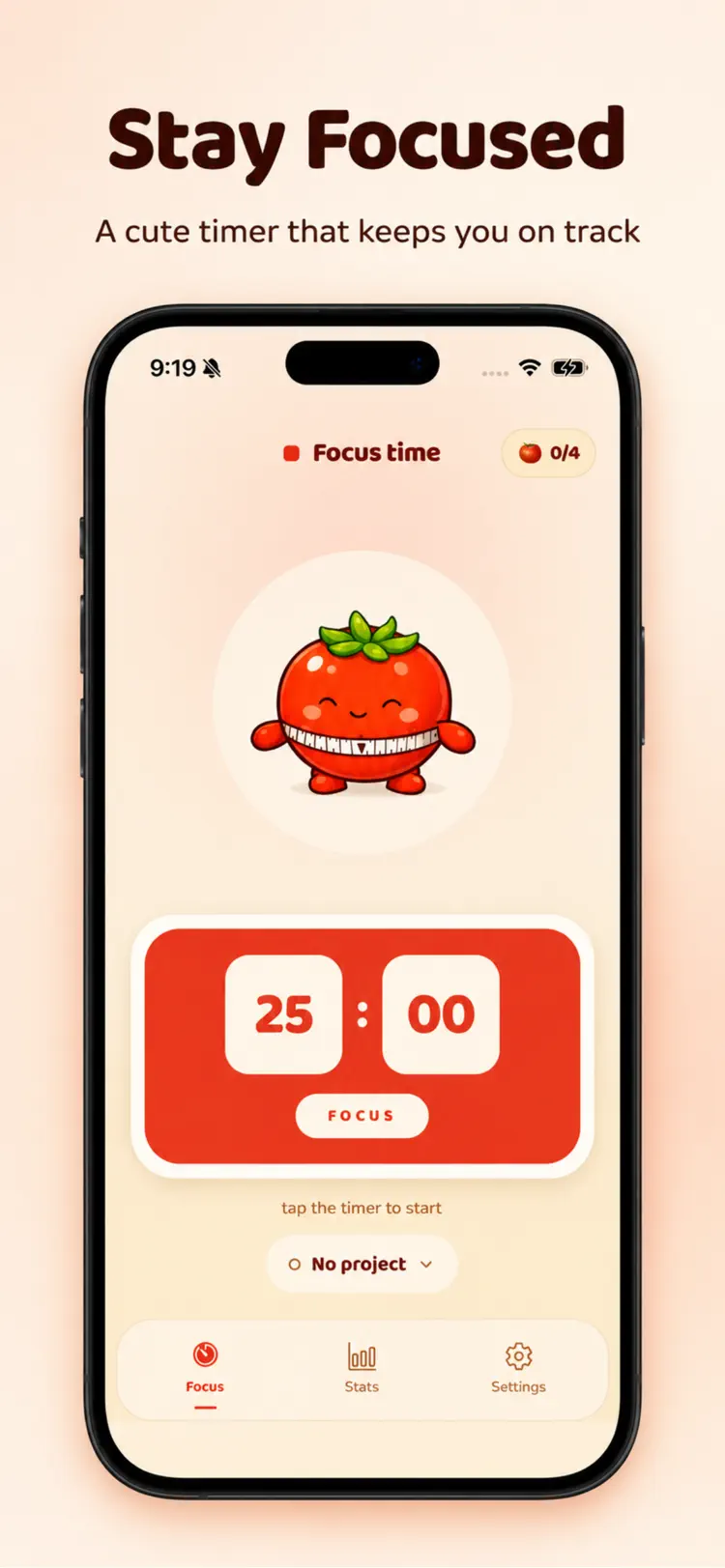 Pomodoro Timer: ADHD Organizer iPhone app screen for plan focused Pomodoro sessions