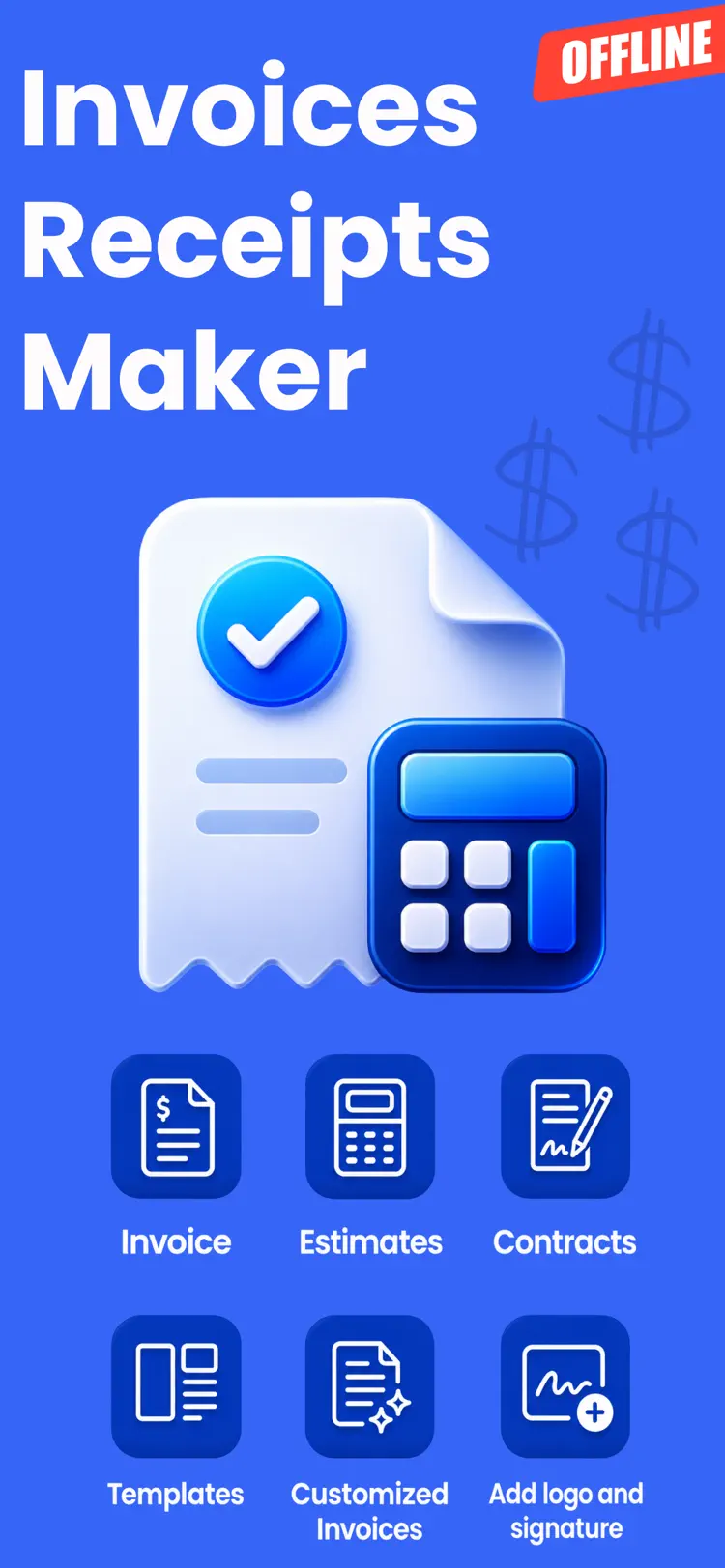 Quick Invoice Maker: Estimate iPhone app screen for create invoices and estimates