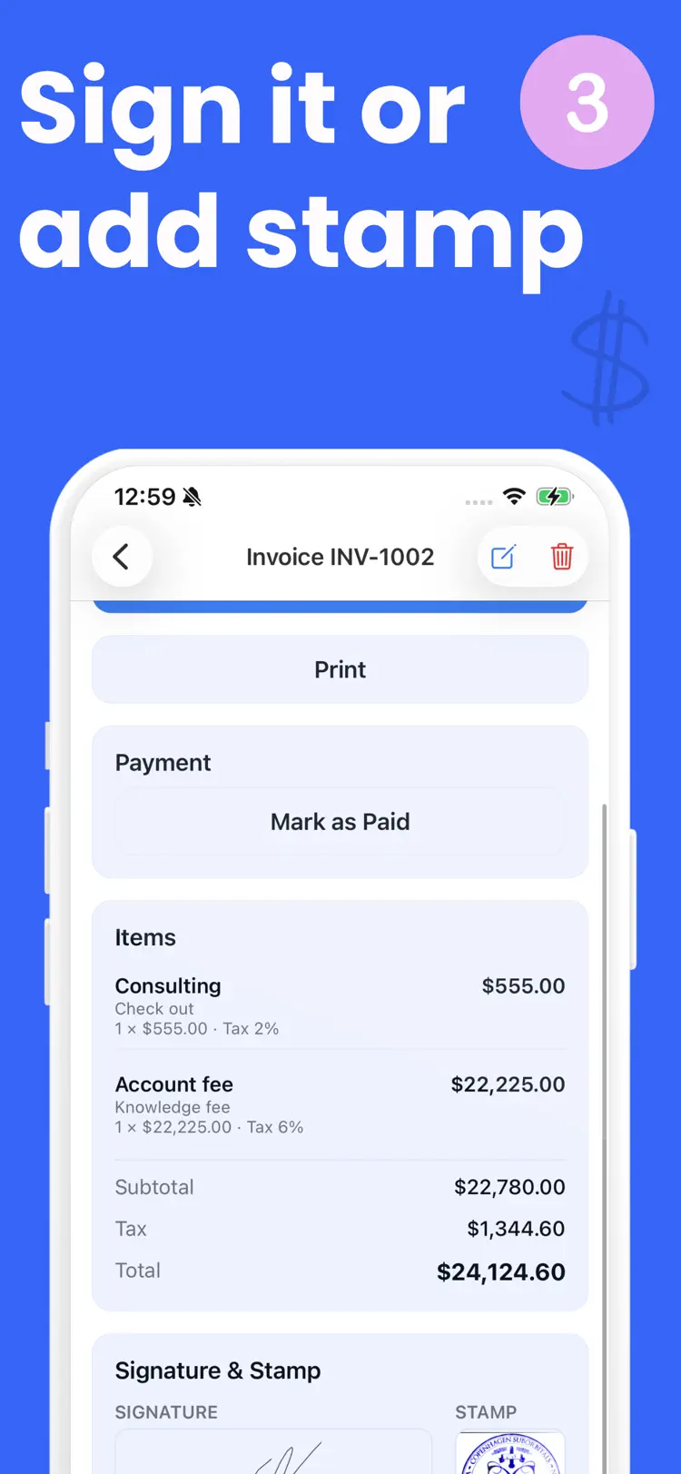 Quick Invoice Maker: Estimate settings and feature screen