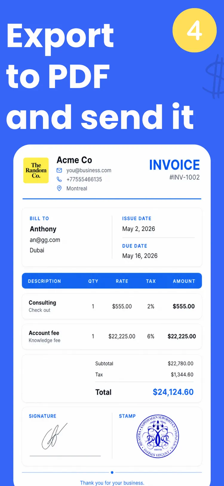 Quick Invoice Maker: Estimate saved results and sharing options