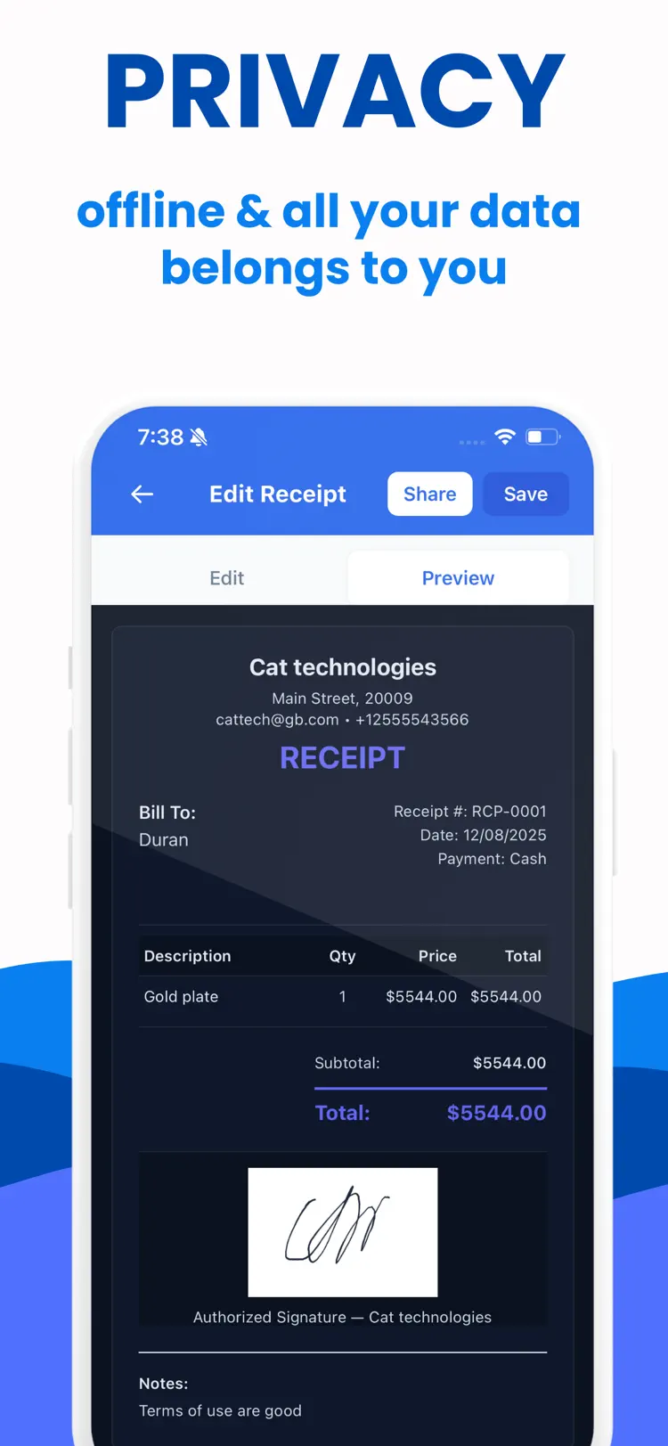 Receipt Maker : Make Receipt saved results and sharing options