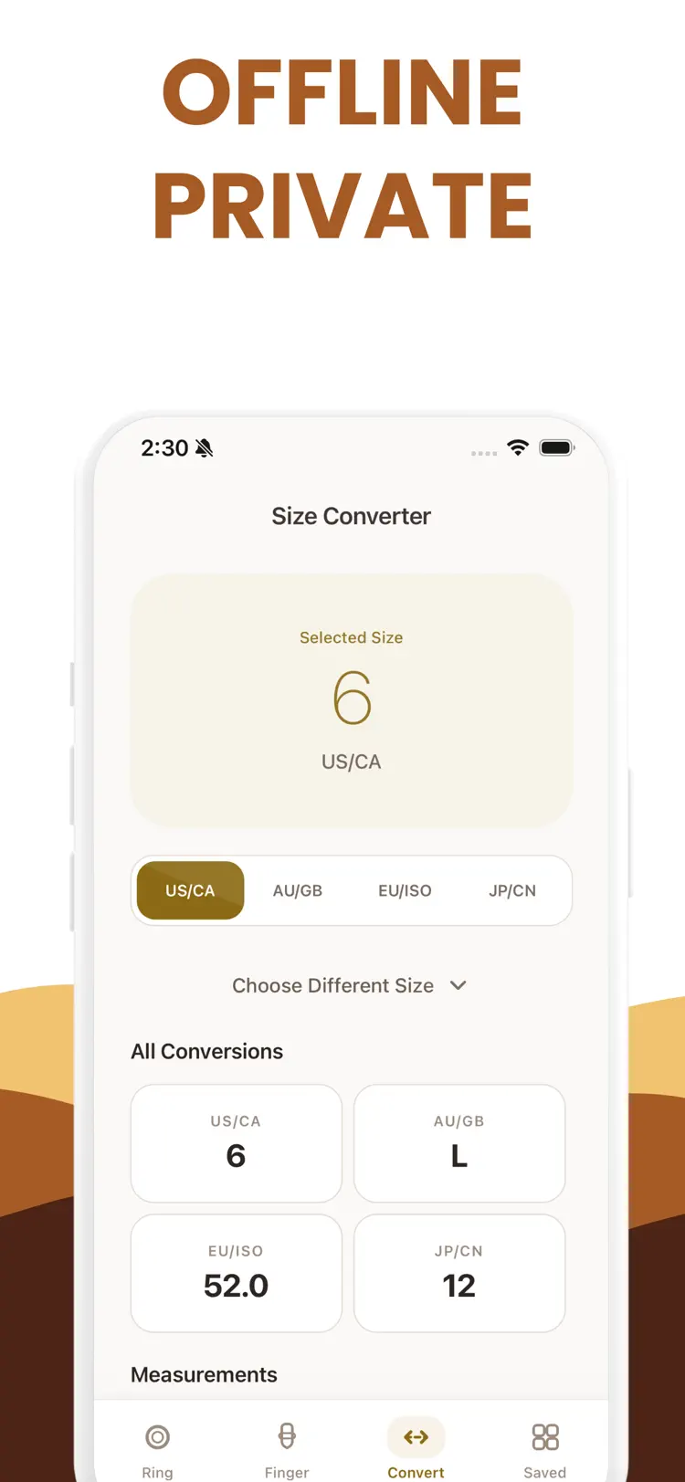 Ring Sizer – Size Measure app saved results and sharing options