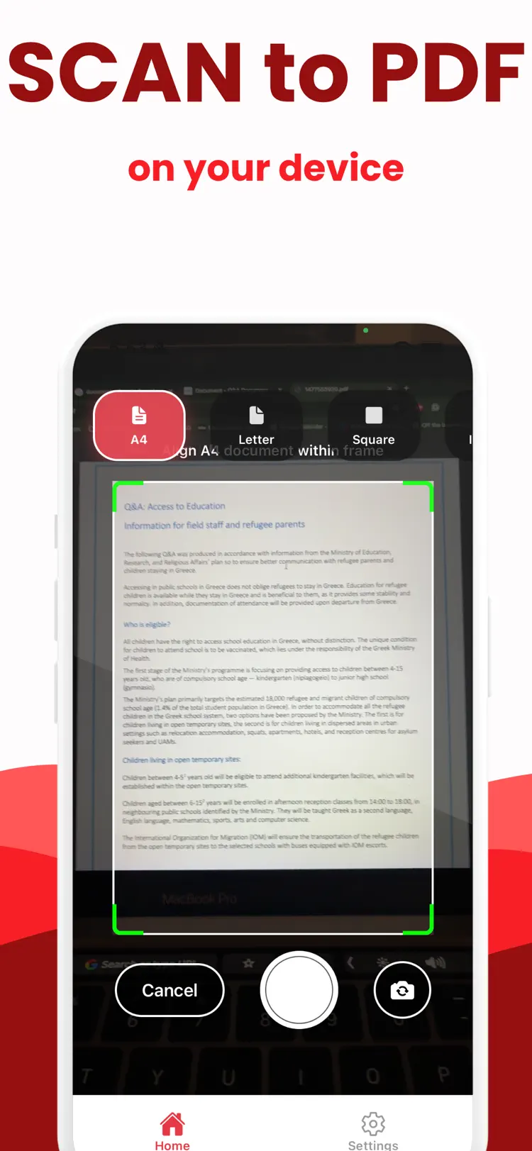 Scanner to PDF: Convert to PDF main tools and options on iPhone