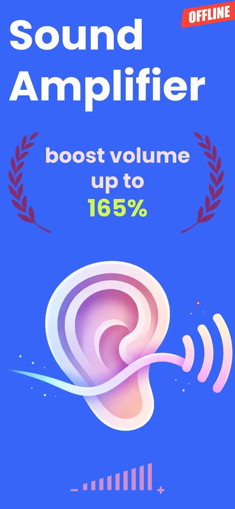 Sound Amplifier: Volume Boost iPhone app screen for amplify sound and adjust listening levels