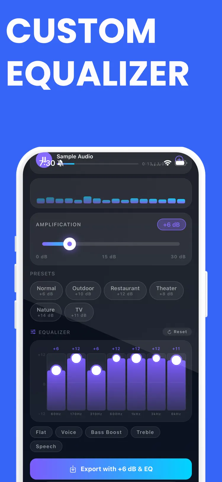 Sound Amplifier: Volume Boost workflow and result preview