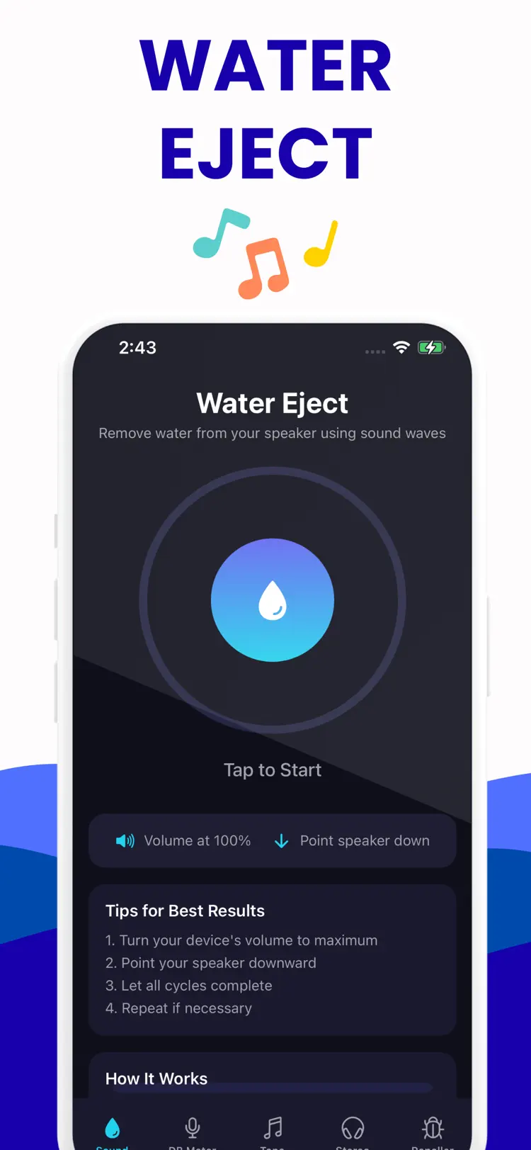 Speaker Fix – Speaker Cleaner main tools and options on iPhone