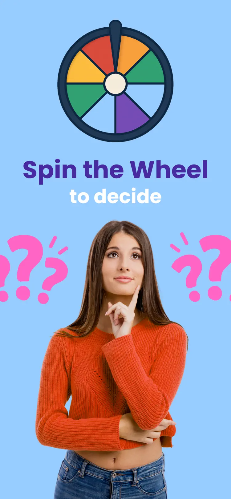 Spin the Wheel: Wheel Spinner iPhone app screen for build and spin a decision wheel
